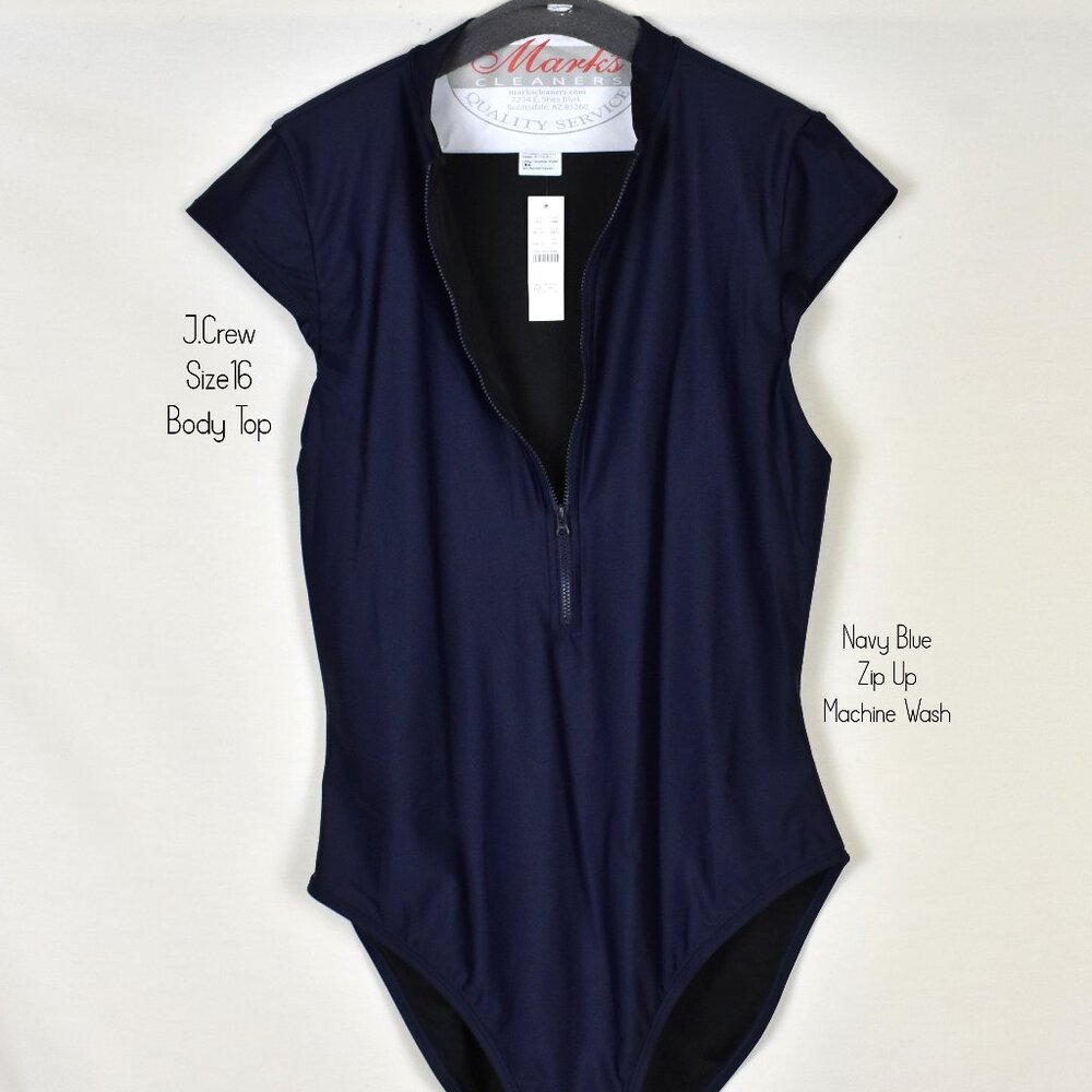 J.Crew Bodysuit 16 Navy Blue Zip Front Sleeveless Machine Wash